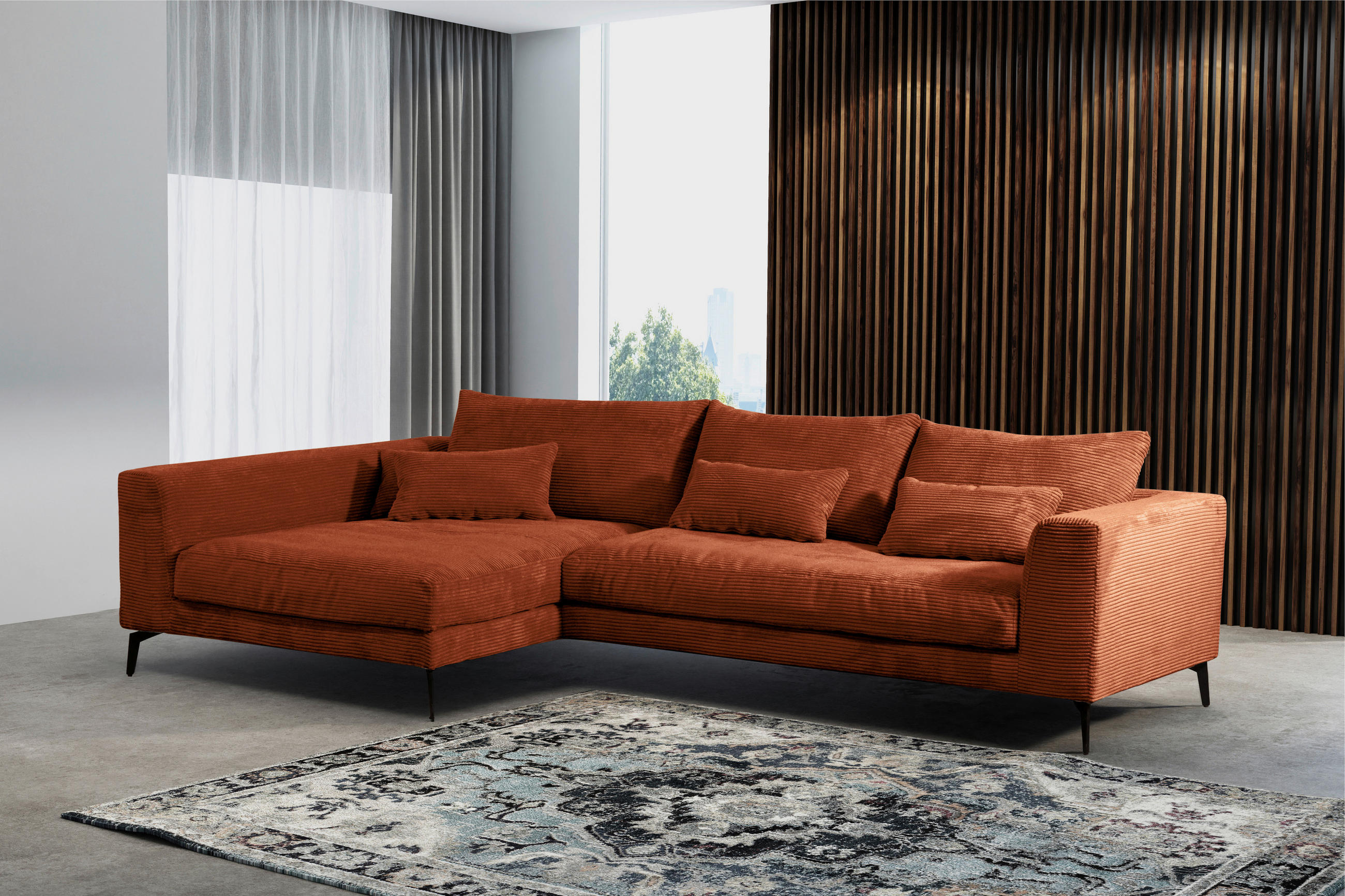 ECKSOFA Kupferfarben Cord  - Schwarz/Kupferfarben, Design, Textil/Metall (172/313cm) - Livetastic