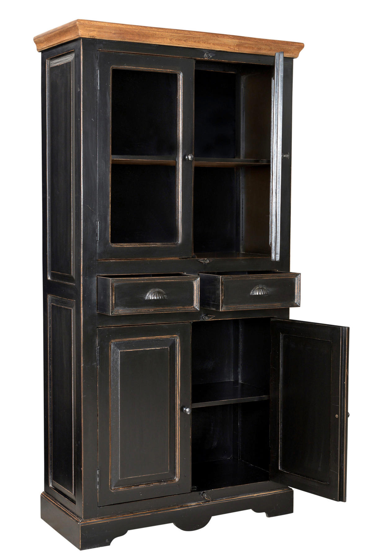 VITRINE  in massiv Mangoholz Schwarz, Honig  - Messingfarben/Schwarz, Design, Glas/Holz (90/180/40cm) - MID.YOU