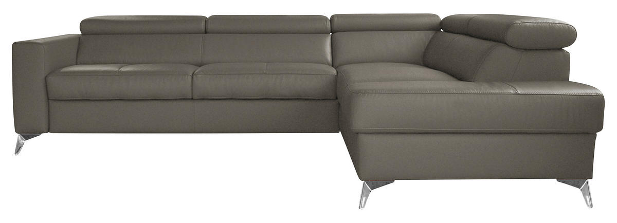 ECKSOFA in Lederlook Echtleder Schlammfarben  - Chromfarben/Schlammfarben, Design, Leder/Textil (286/208cm) - Livetastic