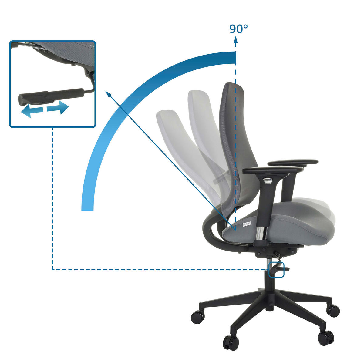 OTOČNÁ ŽIDLE, plochá tkanina, šedá - šedá/černá, Moderní, textil/plast (67/111 - 120/64cm) - MID.YOU