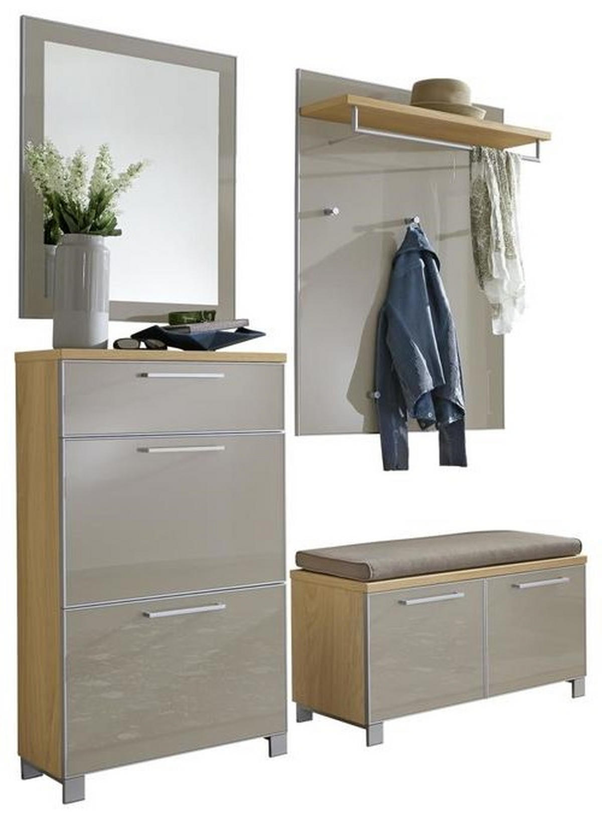 GARDEROBE Taupe, Eichefarben  - Taupe/Eichefarben, Design, Glas/Holz (155/195/40cm)
