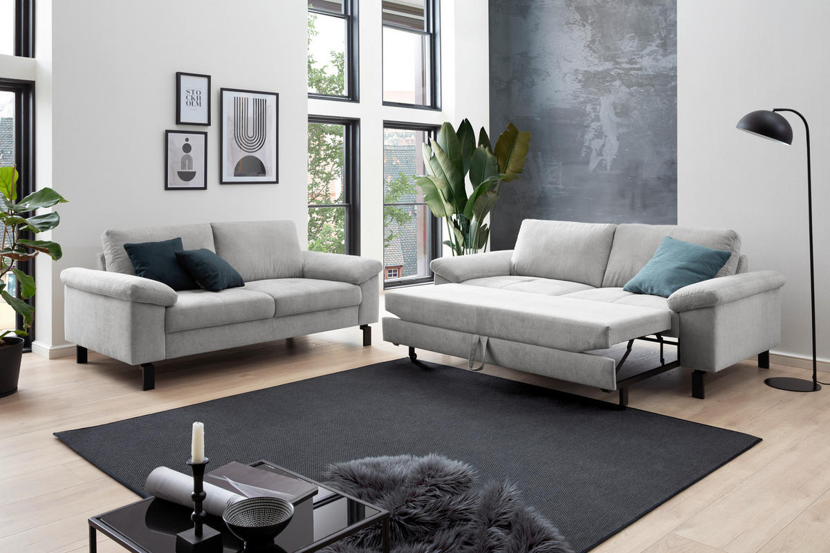 2,5-SITZER in Velours Silberfarben  - Silberfarben/Schwarz, Design, Textil/Metall (206/86/97cm) - Pure Home Lifestyle