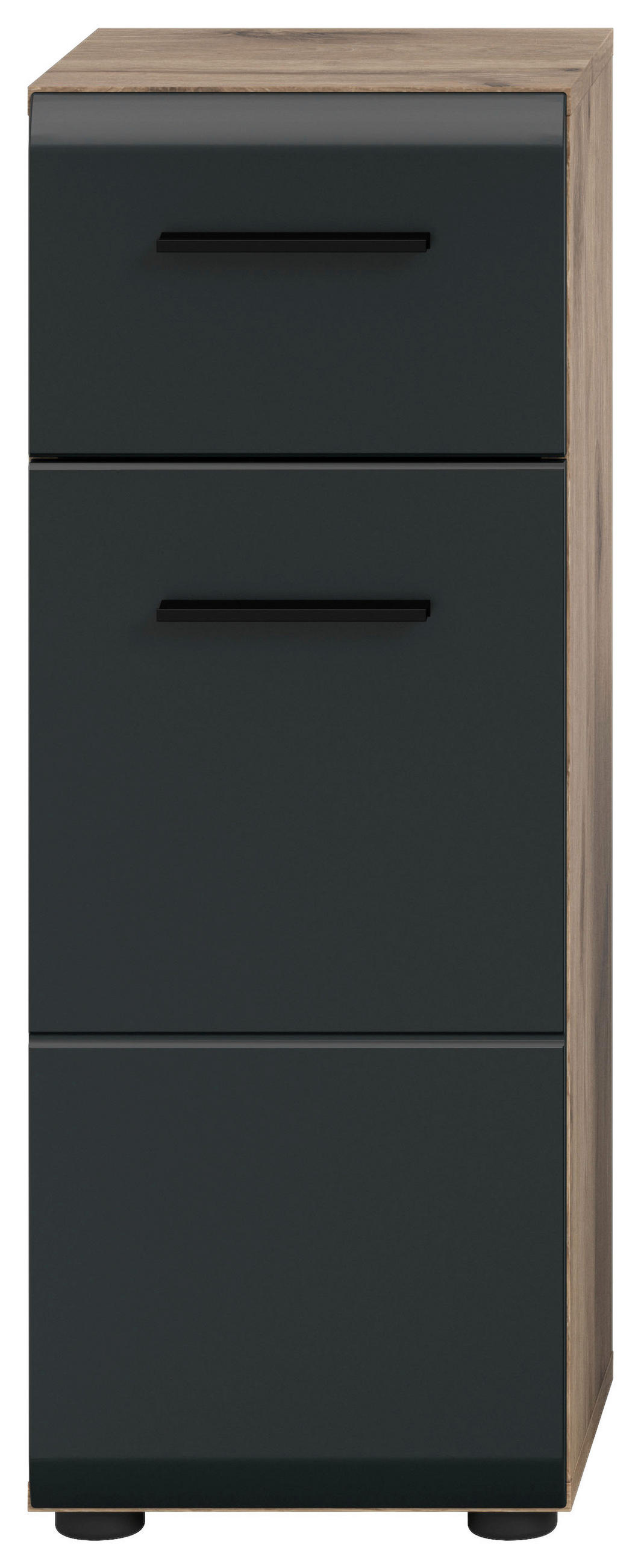 MIDISCHRANK 30/80/30 cm  - Eiche dunkel/Schwarz, Basics, Holzwerkstoff/Kunststoff (30/80/30cm) - MID.YOU