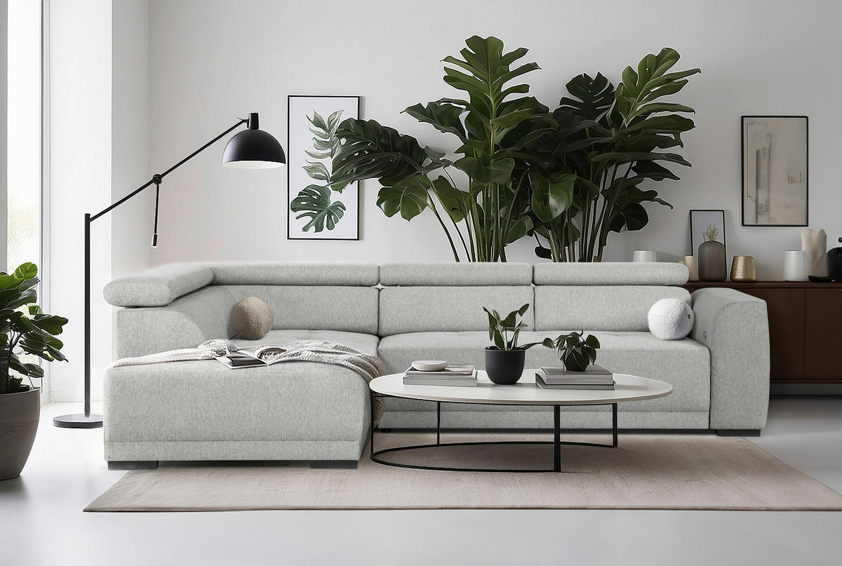 ECKSOFA in Struktur Grau  - Schwarz/Grau, Design, Kunststoff/Textil (205/284cm) - MID.YOU