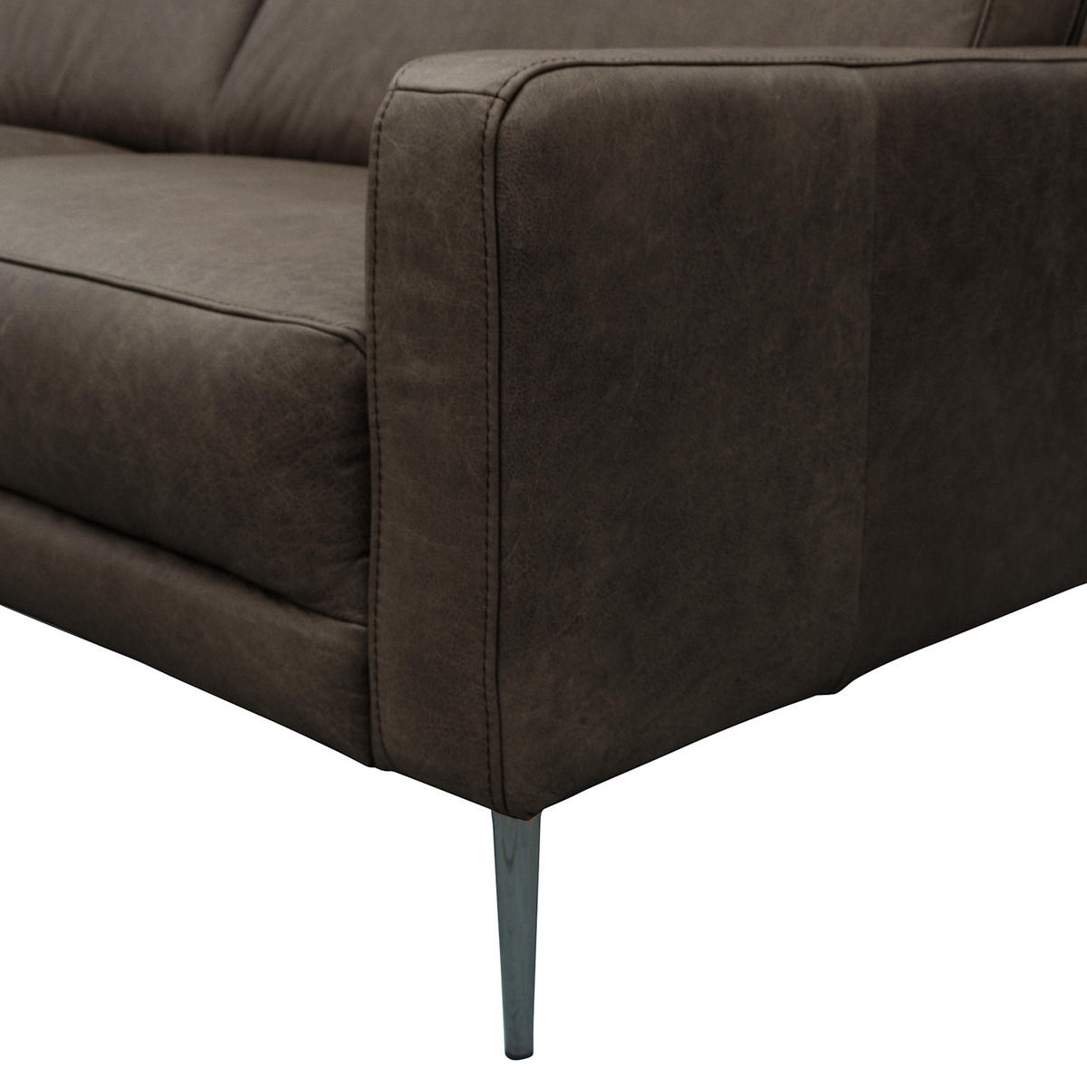 3-SITZER-SOFA in Echtleder Fango  - Fango/Schwarzchrom, Design, Leder/Metall (187/85/92cm) - Livetastic