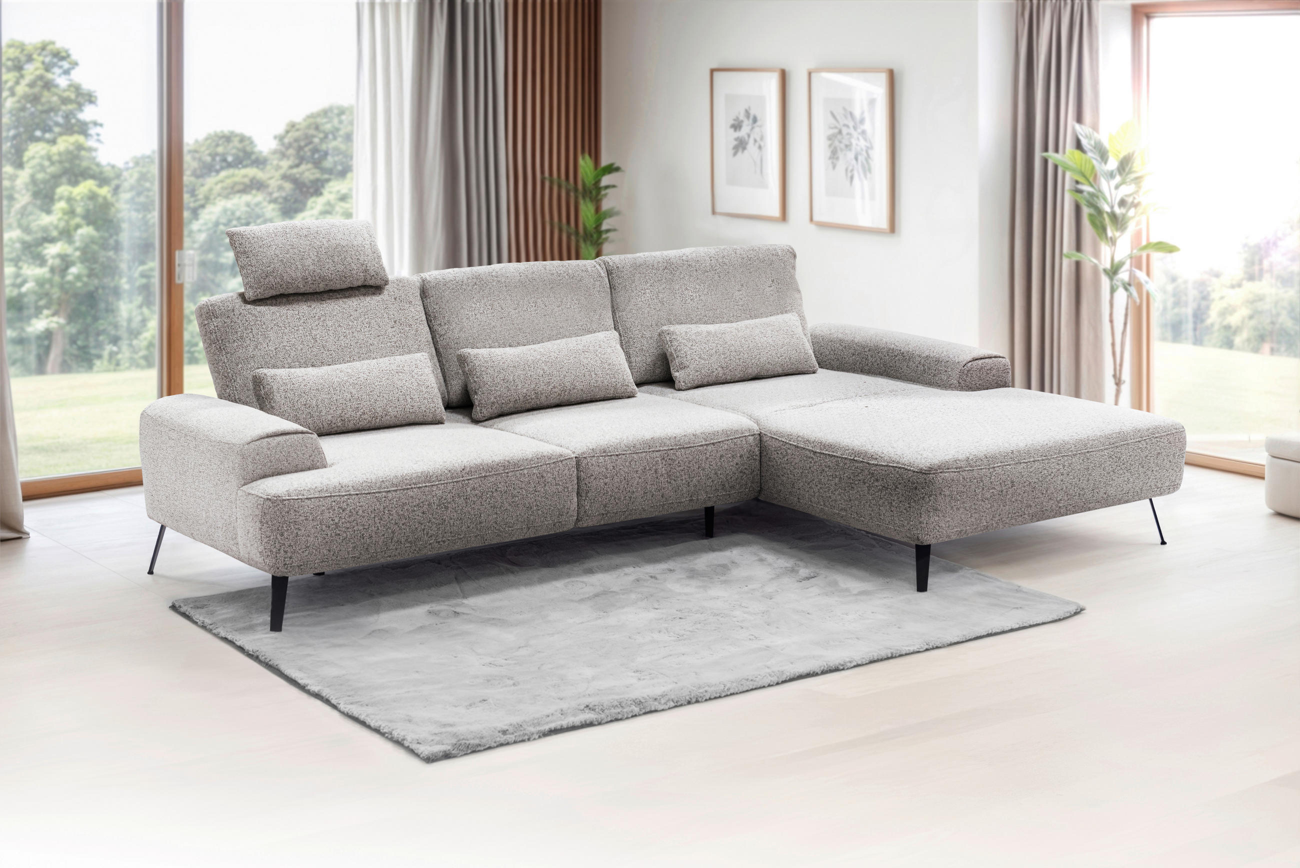 ECKSOFA Astoria Beige Flachgewebe  - Beige/Schwarz, Design, Textil/Metall (305/178cm) - Livetastic
