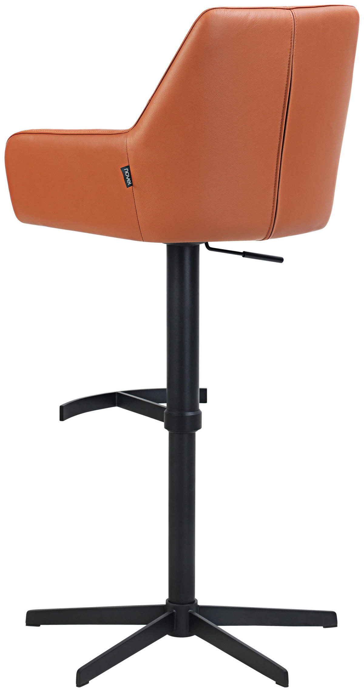 BARHOCKER Echtleder Cognac Eisen Sitzfläche 360° drehbar, inklusive Armlehnen  - Cognac/Schwarz, Design, Leder/Metall (55/90-116/53cm) - Novel