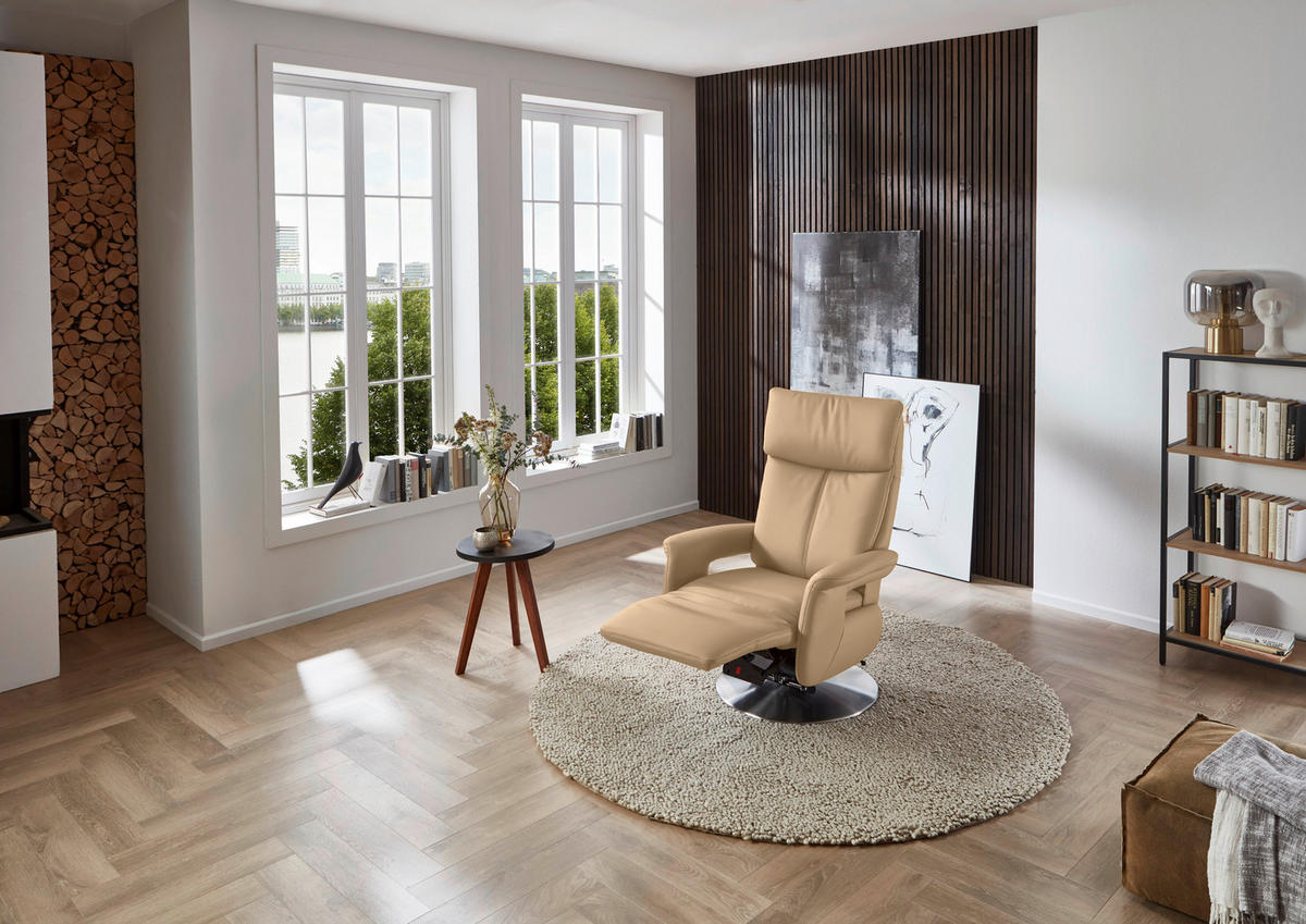 RELAXSESSEL in Leder Hellbraun  - Hellbraun/Edelstahlfarben, Design, Leder/Metall (78/112/85cm) - Cantus