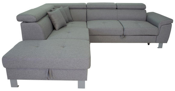 ECKSOFA inkl. Funktionen Hellgrau Webstoff  - Silberfarben/Hellgrau, Design, Textil/Metall (226/257cm) - Xora