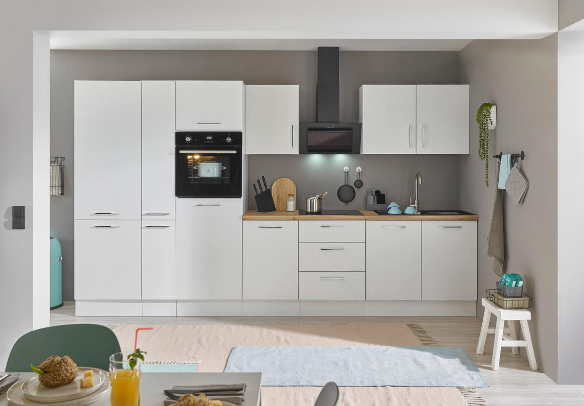 KÜCHENBLOCK 360 cm   in Weiß, Eiche Artisan  - Chromfarben/Weiß, Basics, Holzwerkstoff/Metall (360cm) - MID.YOU