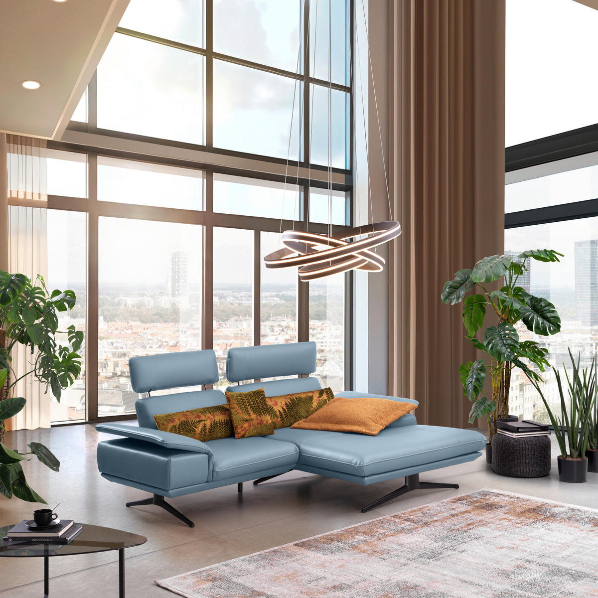 ECKSOFA in Echtleder Blau  - Blau/Beige, Design, Leder/Metall (239/150cm) - Koinor