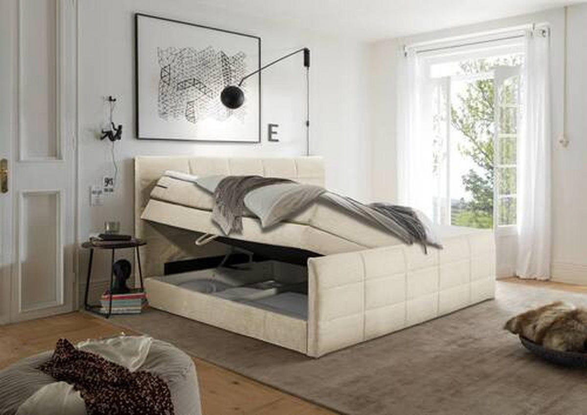 BOXSPRINGBETT 180/200 cm  in Creme  - Creme/Schwarz, MODERN, Holzwerkstoff/Kunststoff (180/200cm) - MID.YOU