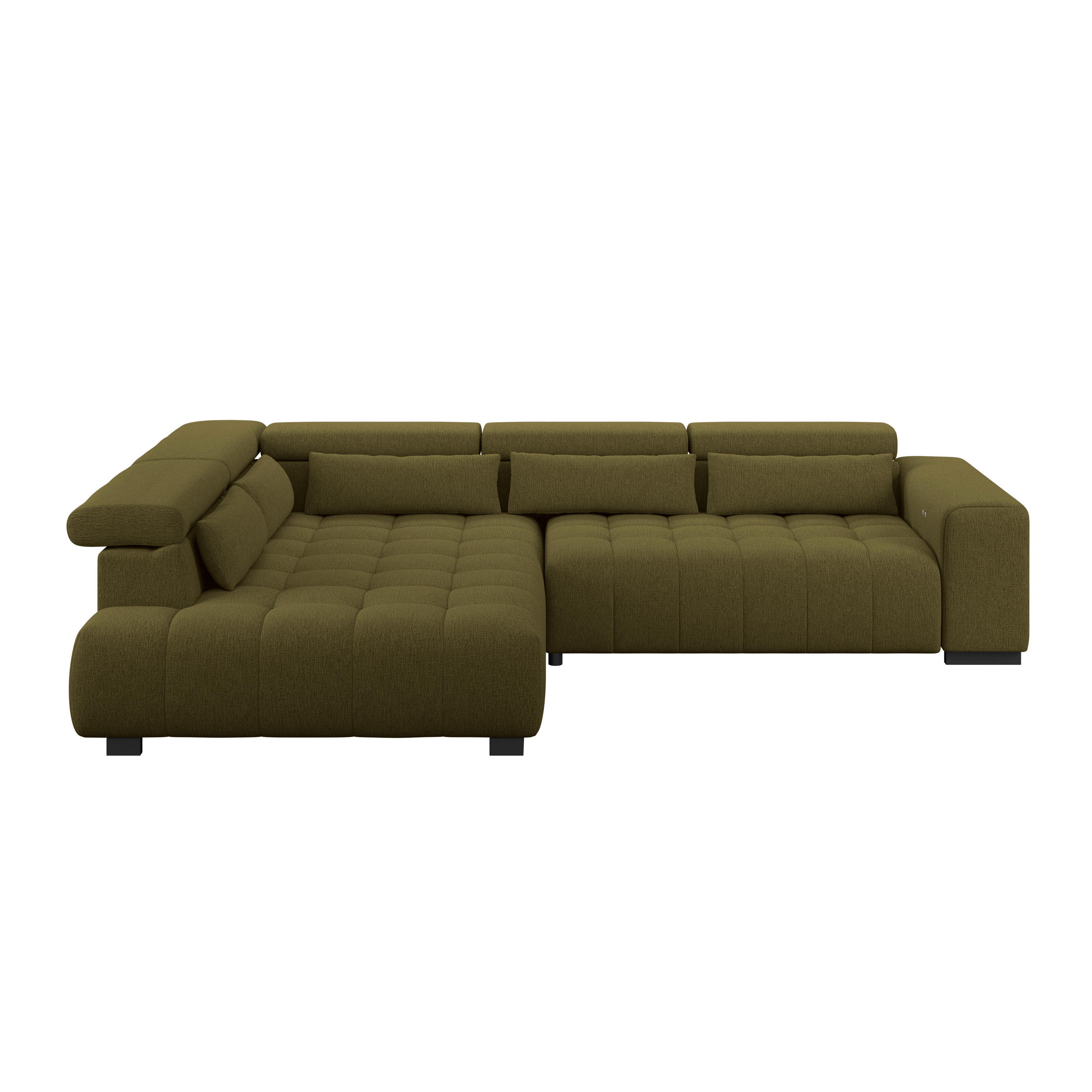 ECKSOFA MATERA Olivgrün Chenille, Struktur Nierenkissen, Kopfteilverstellung, Sitzvorzug  - Schwarz/Olivgrün, Trend, Holz/Textil (226/311cm) - MID.YOU