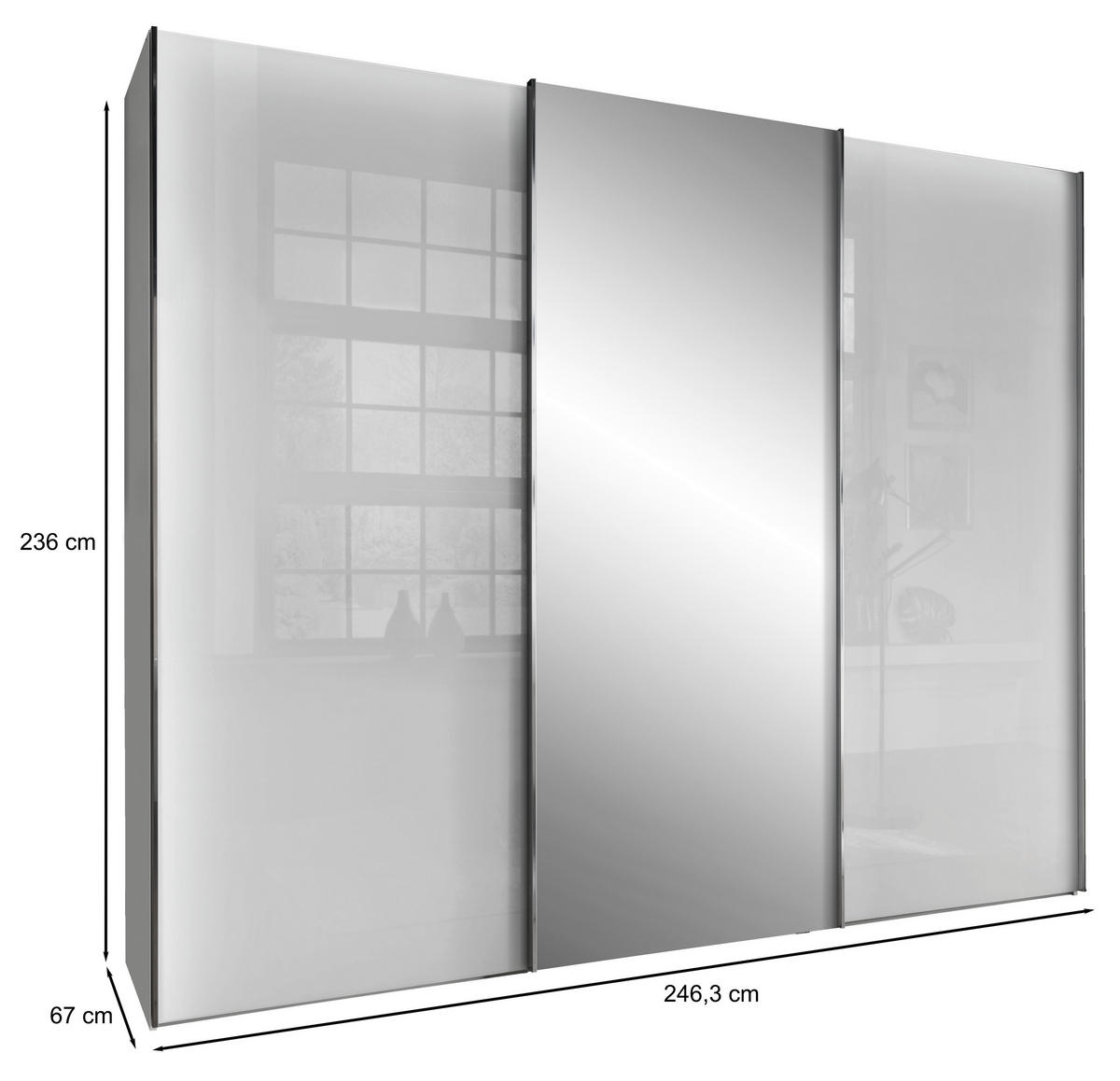 SCHWEBETÜRENSCHRANK in Grau, Weiss  - Chromfarben/Weiss, Konventionell, Glas/Holzwerkstoff (250/236/67cm) - Dieter Knoll