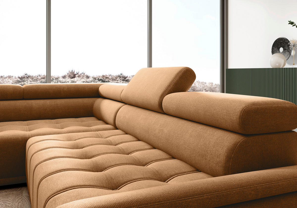 HÖRNSOFFA i chenille, vävt tyg rostfärgad  - svart/rostfärgad, Modern, textil/plast (206/283cm) - MID.YOU