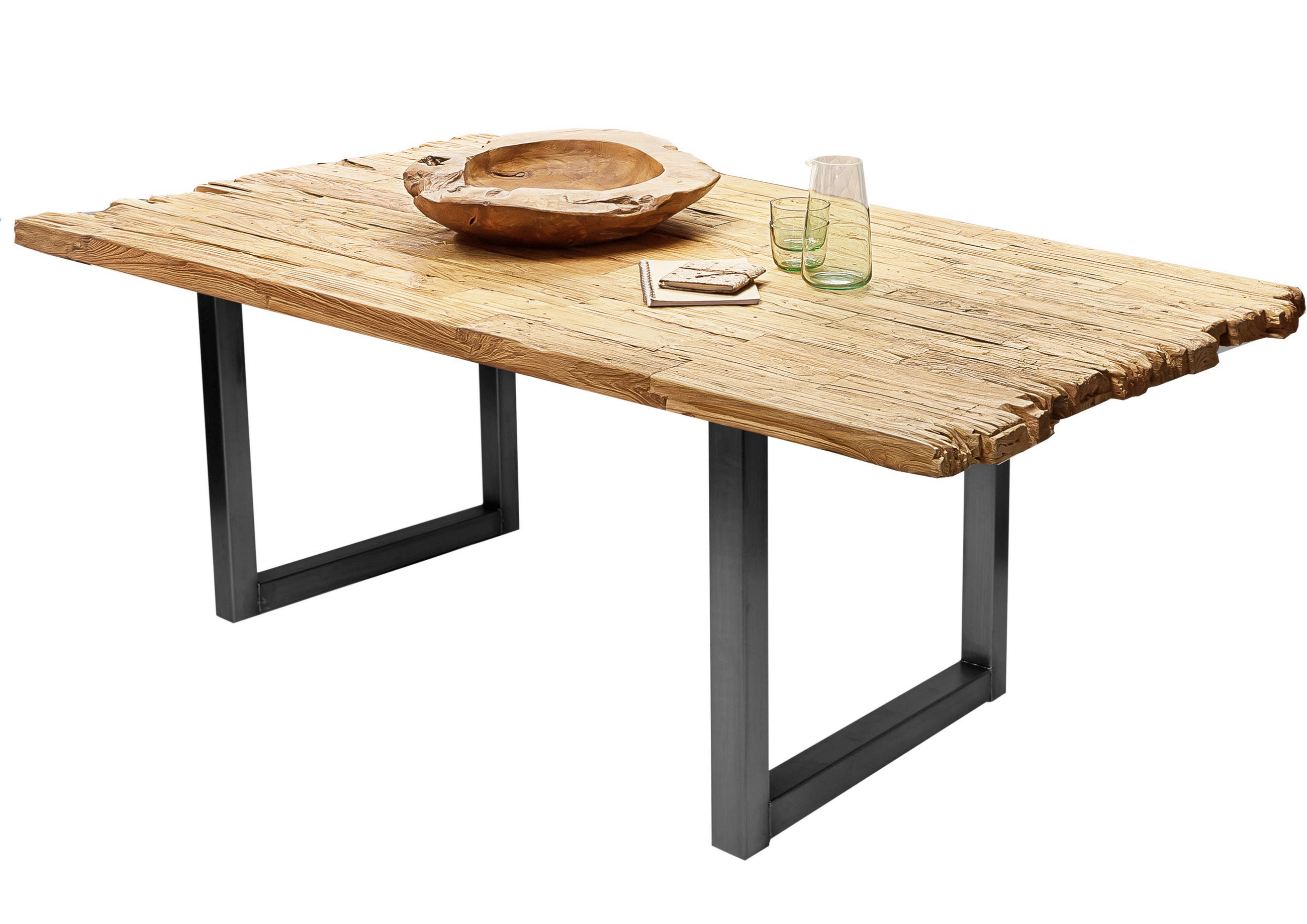 ESSTISCH 160/90/75,5 cm Echtholz  Holz, Metall rechteckig Naturfarben, Schwarz  - Schwarz/Naturfarben, MODERN, Holz/Metall (160/90/75,5cm) - MID.YOU