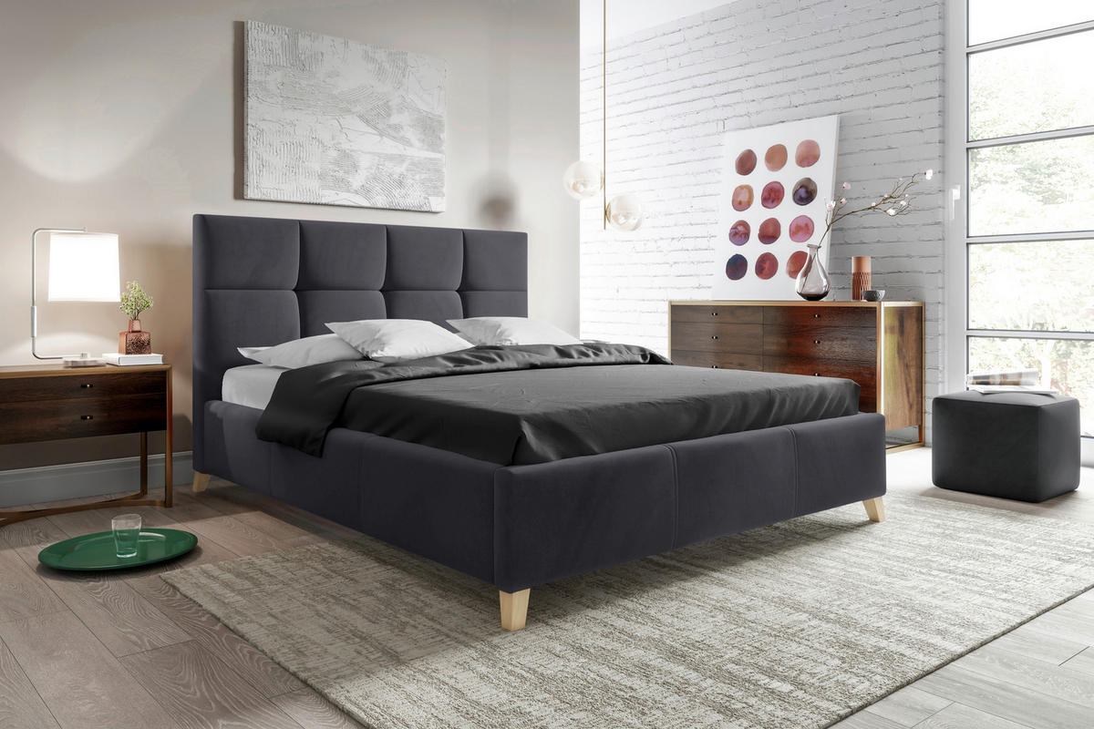 POLSTERBETT Lattenrost, Bettkasten 140/200 cm  in Schwarz  - Buchefarben/Schwarz, KONVENTIONELL, Holz/Textil (140/200cm) - Carryhome