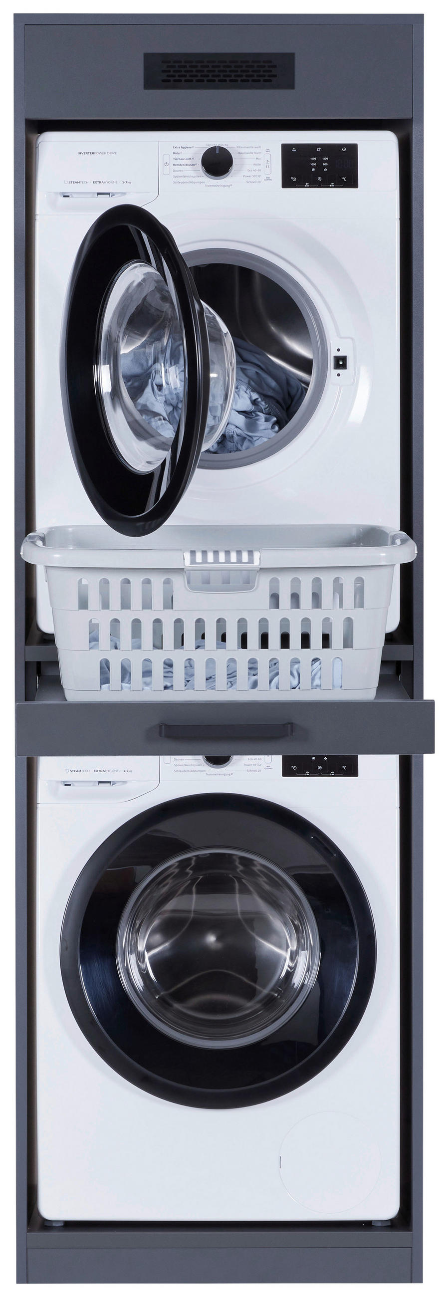 WASCHMASCHINENSCHRANK 67/208/68 cm  in Anthrazit  - Anthrazit/Schwarz, MODERN, Holzwerkstoff/Metall (67/208/68cm) - home24