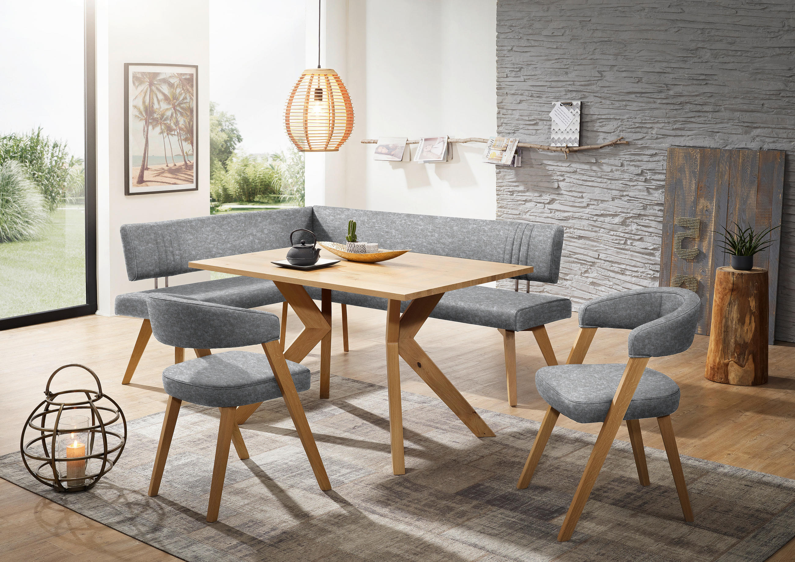 ECKBANK 160/170 cm  in Hellgrau, Wildeiche  - Wildeiche/Eichefarben, Design, Holz/Textil (160/170cm) - Venda