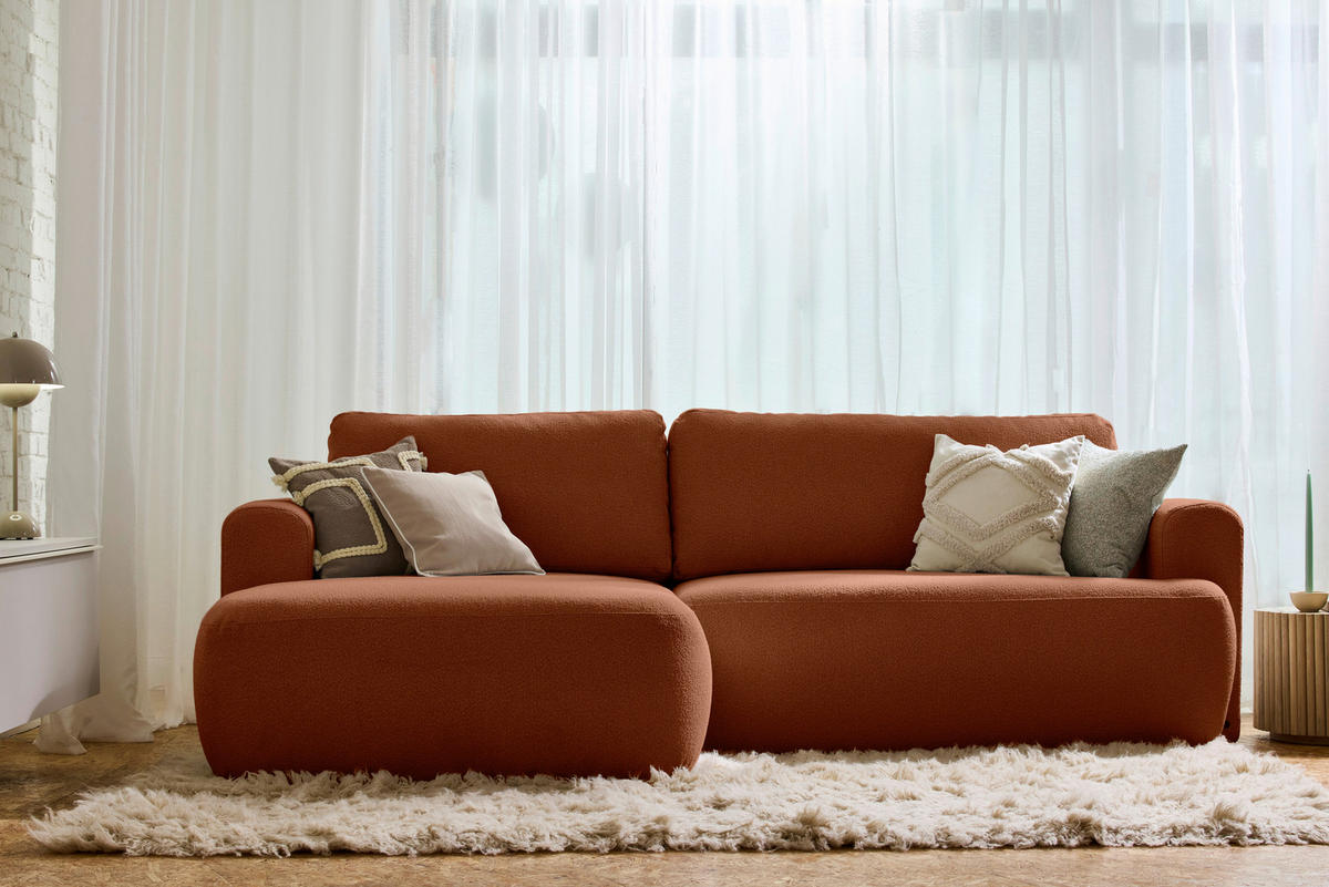 ECKSOFA Rostfarben Bouclé Rückenkissen, Rücken echt  - Rostfarben/Schwarz, KONVENTIONELL, Kunststoff/Textil (170/257cm) - Tom Tailor