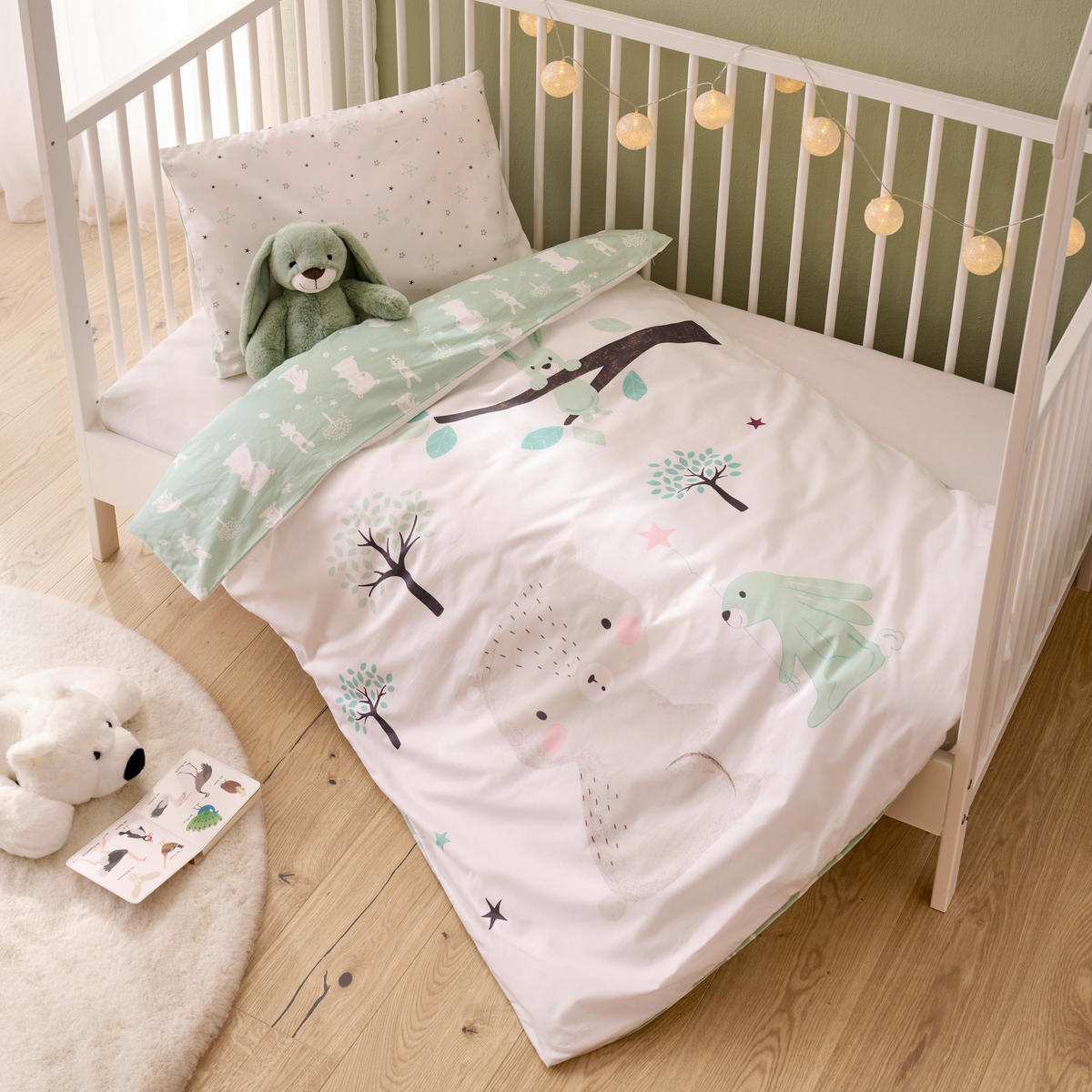 BABYBETTWÄSCHE 100/135 cm  - Weiß/Mintgrün, Basics, Textil (100/135cm) - Zöllner