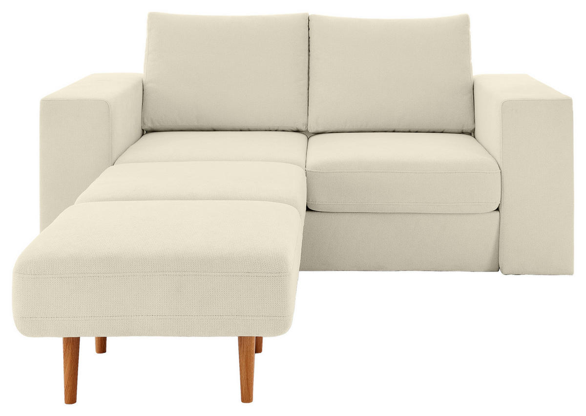 2,5-SITZER inkl. Hocker in Webstoff Creme  - Eichefarben/Creme, Design, Holz/Textil (192/96/107cm) - LOOKS by W.Joop