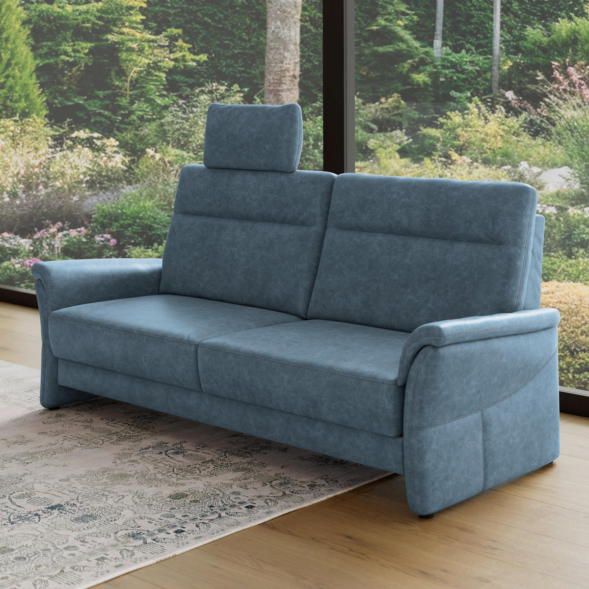3,5-SITZER - Blaugrau/Schwarz, Konventionell, Kunststoff/Textil (205/98/91cm) - Elegando