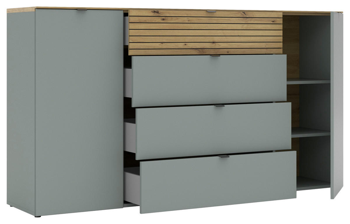 SIDEBOARD 181/99/41 cm  in Grün, Eiche Artisan  - Schwarz/Eiche Artisan, Modern, Holzwerkstoff/Metall (181/99/41cm) - Voleo