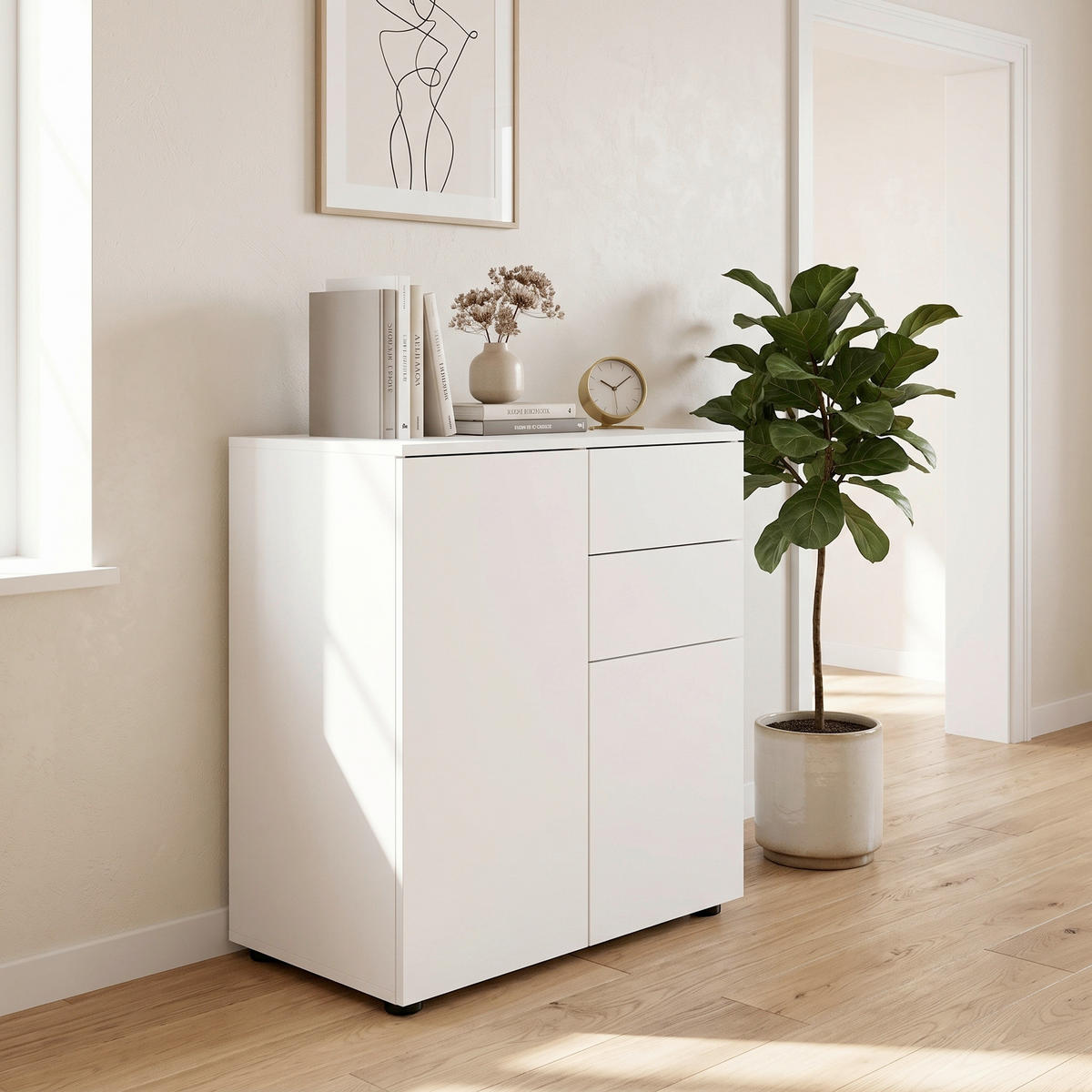 BYRÅ 70/77/39 cm  - vit/antracit, Modern, trämaterial/plast (70/77/39cm) - MID.YOU