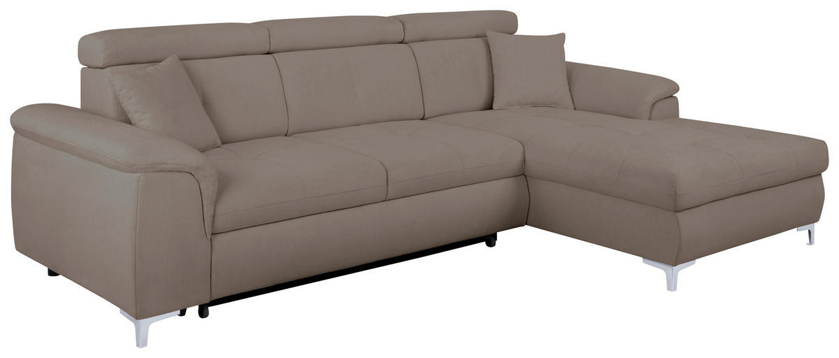 ECKSOFA in Flachgewebe Taupe  - Taupe/Chromfarben, Konventionell, Textil/Metall (268/175cm) - Carryhome