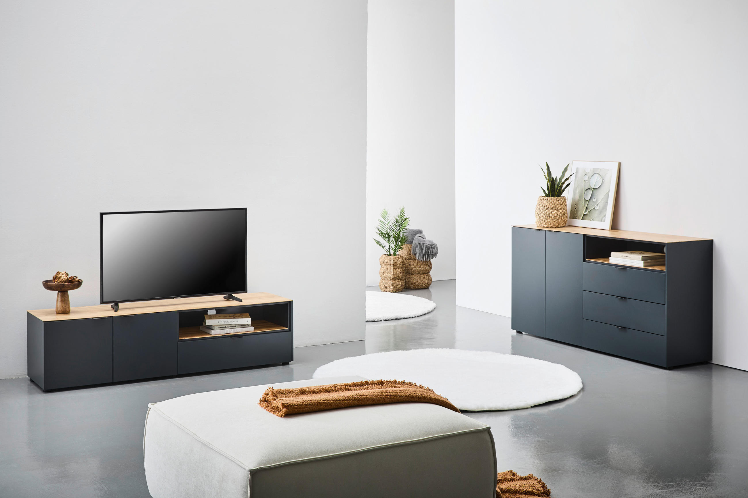 SIDEBOARD  in 160/82/42 cm  - Eichefarben/Anthrazit, LIFESTYLE, Glas/Holzwerkstoff (160/82/42cm) - Novel