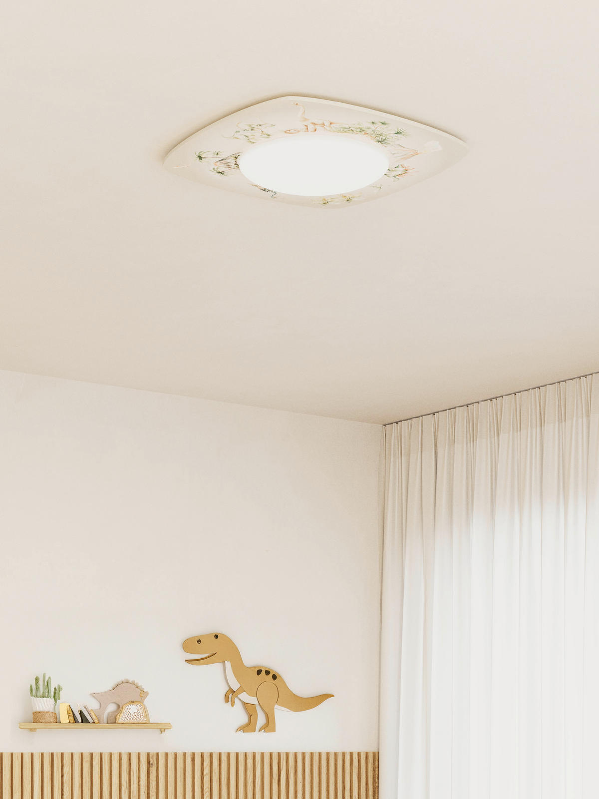LED-KINDERDECKENLEUCHTE Jurassic 58/58/12 cm   - Weiß, Basics, Holz (58/58/12cm)