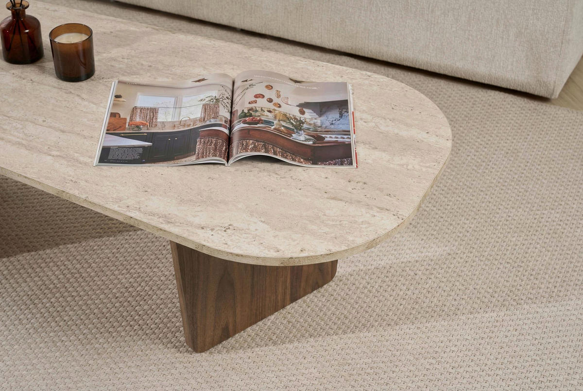 COUCHTISCH 130/65/40 cm Freiform Creme, Walnussfarben  - Walnussfarben/Creme, Design, Holzwerkstoff (130/65/40cm) - MID.YOU