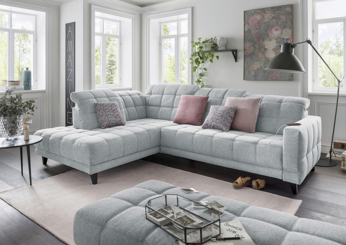 ECKSOFA in Webstoff Hellgrau  - Hellgrau/Schwarz, Design, Holz/Textil (216/302cm) - Xora
