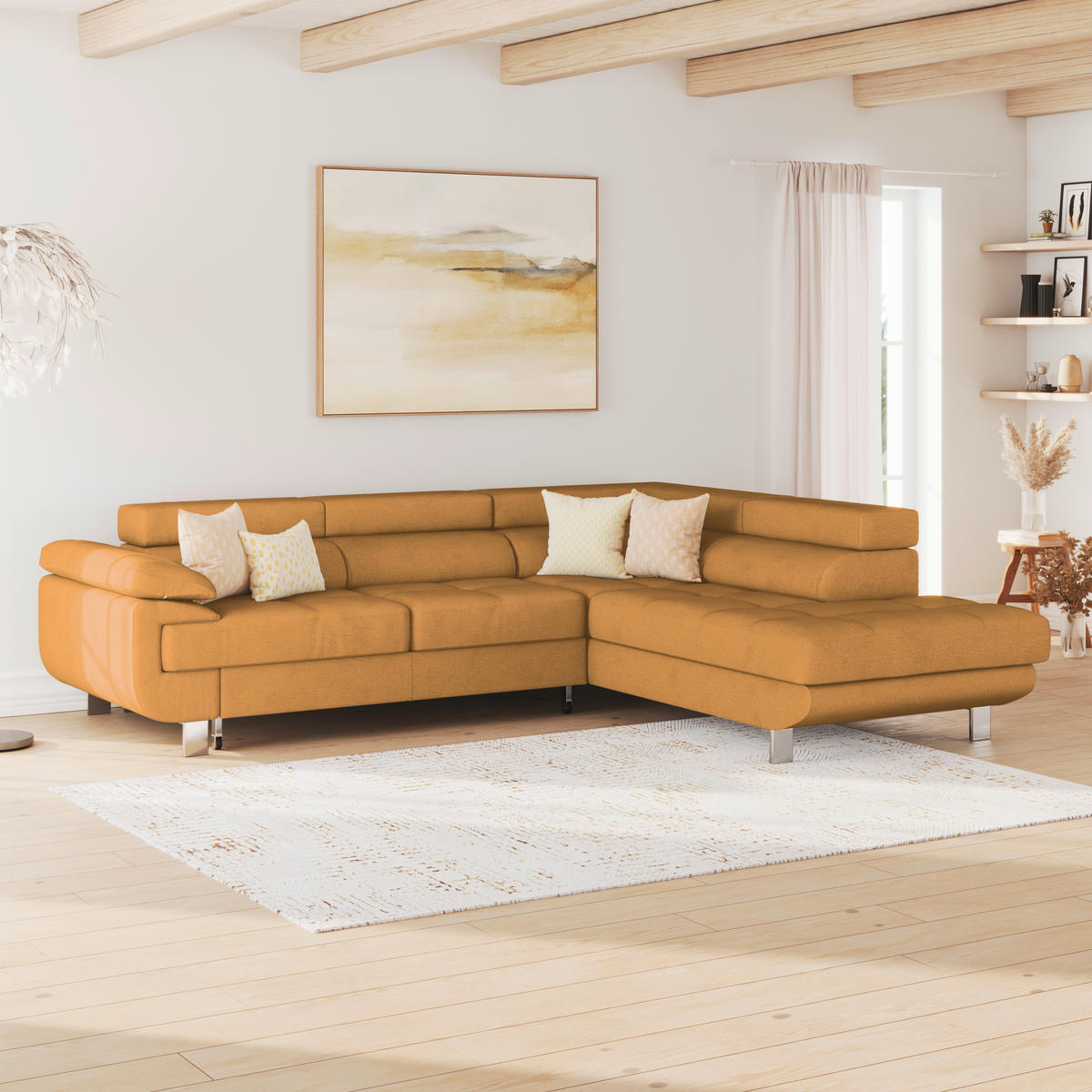 HÖRNSOFFA i dräll orange  - orange, Modern, metall/textil (270/230cm) - MID.YOU