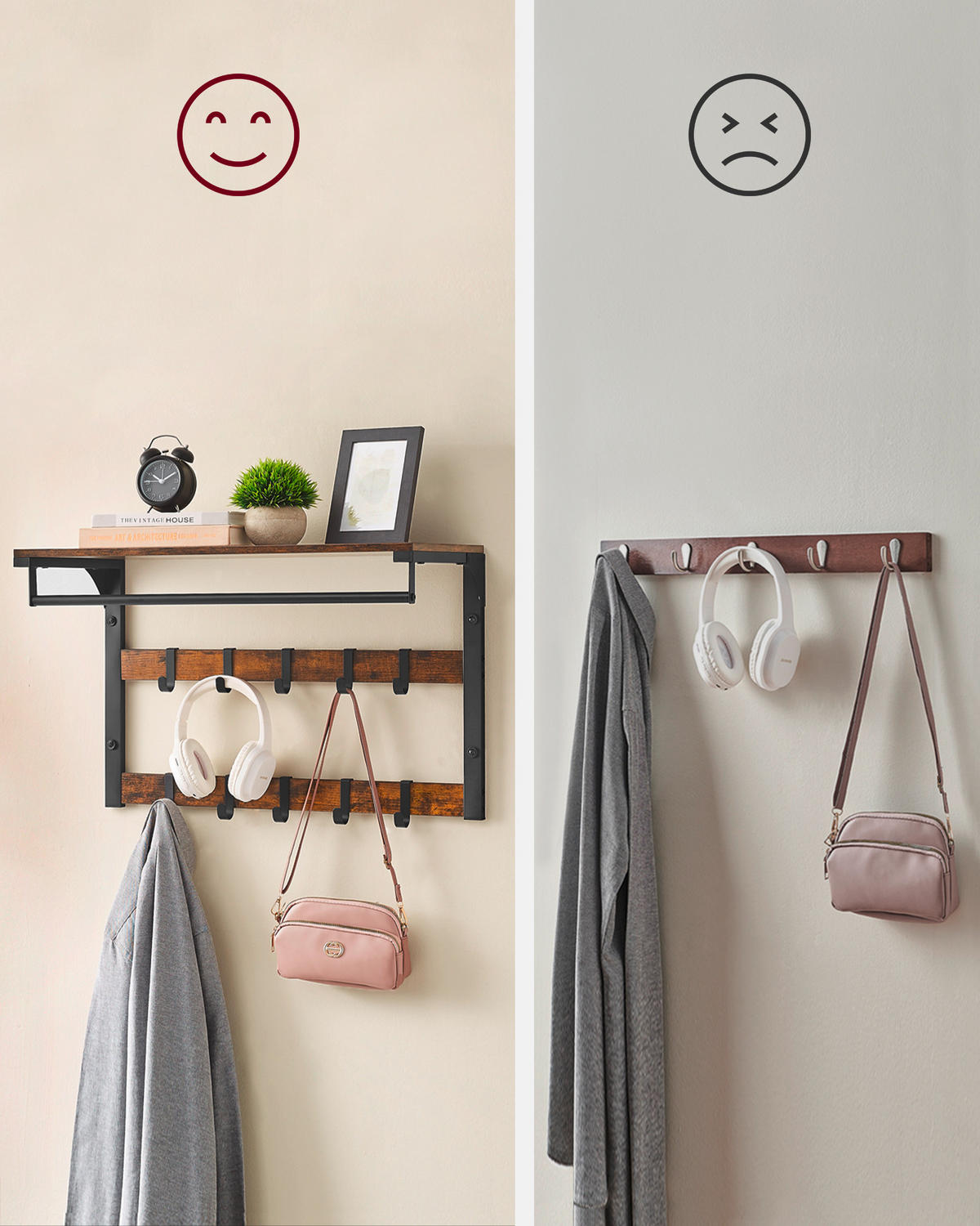 WANDGARDEROBE  in Braun, Schwarz  - Schwarz/Braun, Trend, Holzwerkstoff/Metall (65/42/30cm) - Boxxx
