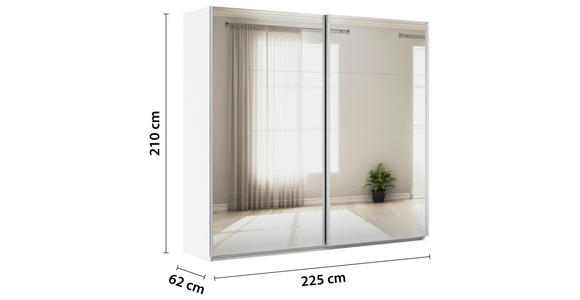 SCHWEBETÜRENSCHRANK  in Weiß  - Alufarben/Weiß, KONVENTIONELL, Glas/Holzwerkstoff (225/210/62cm) - Xora