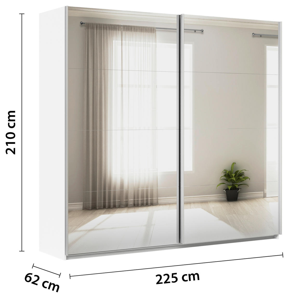 SCHWEBETÜRENSCHRANK  in Weiß  - Alufarben/Weiß, KONVENTIONELL, Glas/Holzwerkstoff (225/210/62cm) - Xora