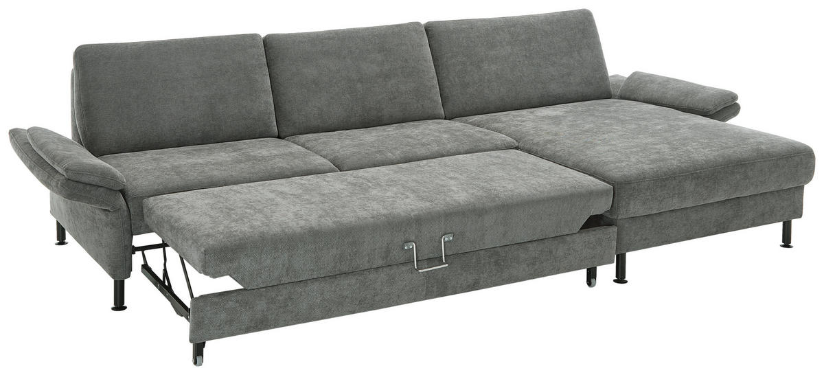 ECKSOFA in Chenille, Flachgewebe Dunkelgrau  - Dunkelgrau/Schwarz, Design, Textil/Metall (316/175cm) - Dieter Knoll