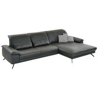 SEDEŽNA GARNITURA, pravo usnje antracit  - črna/antracit, Design, kovina/usnje (332/193cm) - Beldomo Style