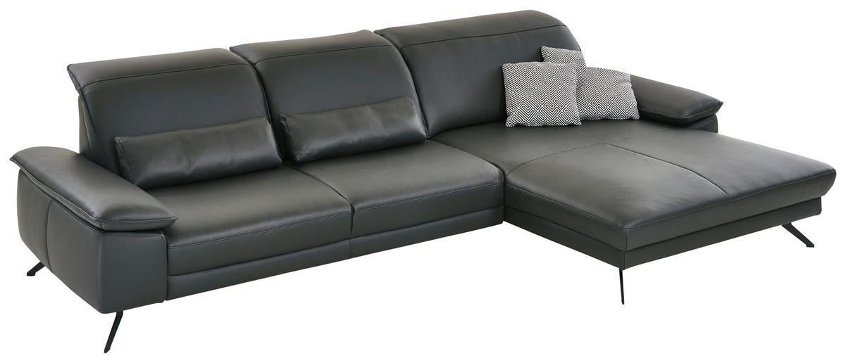 SEDEŽNA GARNITURA, pravo usnje antracit  - črna/antracit, Design, kovina/usnje (332/193cm) - Beldomo Style