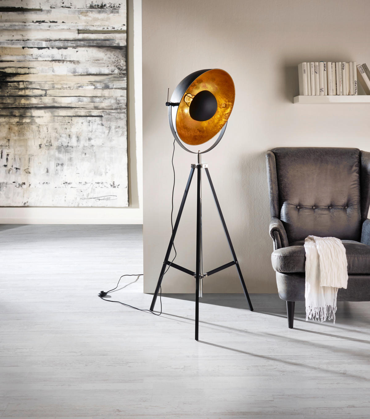 PODNA LAMPA  - zlatna/crna, Lajfstajl, metal (78/180cm)