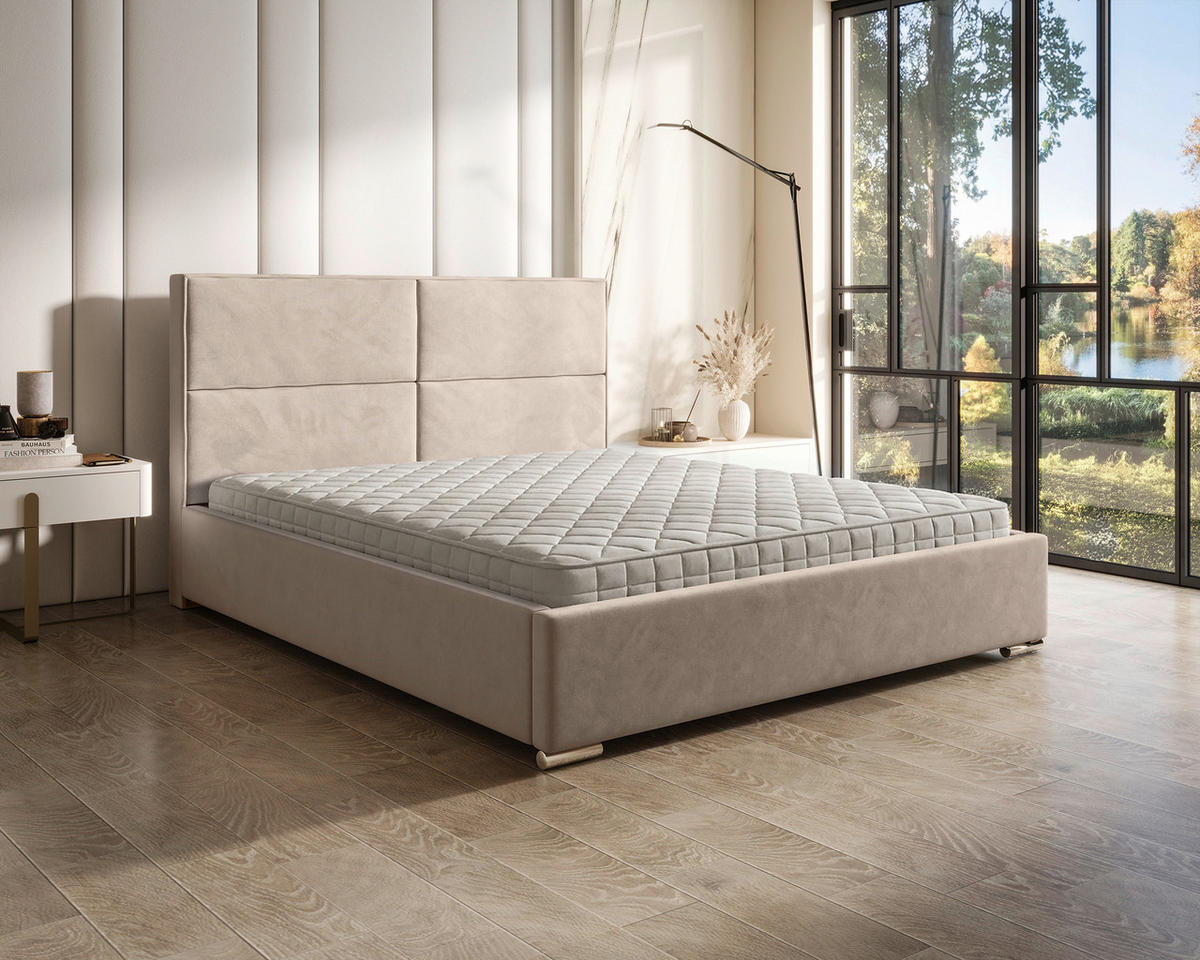 POLSTERBETT 200/200 cm,  in Beige, gepolstertes Kopfteil, Lattenrost, Bettkasten,  - Chromfarben/Beige, MODERN, Holz/Kunststoff (200/200cm) - Chameo