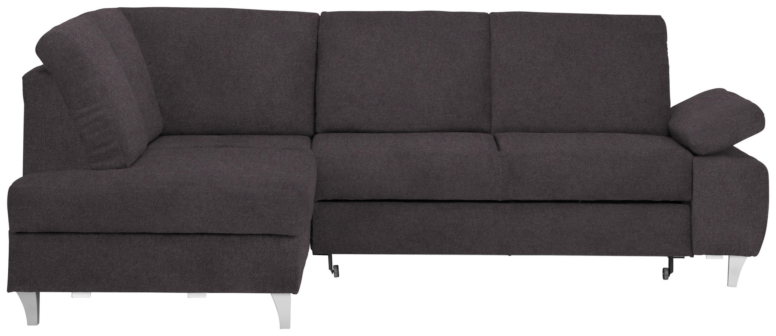 ECKSOFA in Flachgewebe Graubraun  - Graubraun/Silberfarben, Konventionell, Holz/Textil (186/255cm) - Cantus