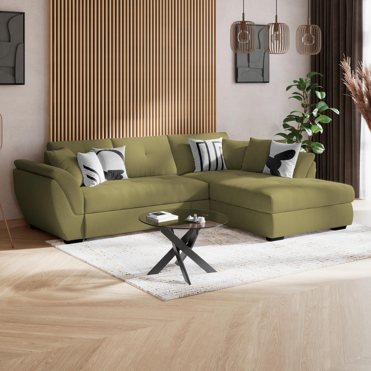 ECKSOFA Grün  - Schwarz/Grün, Konventionell, Textil (278/187cm) - MID.YOU