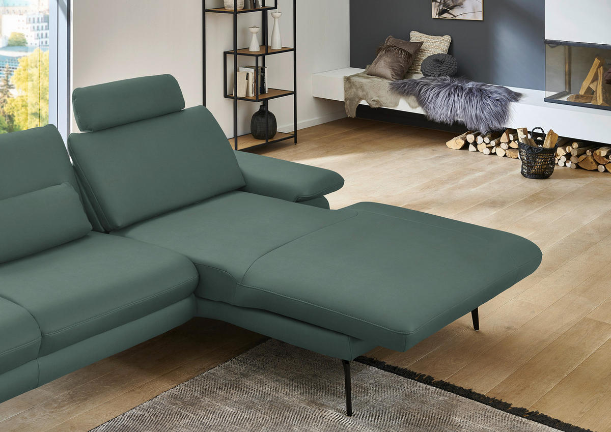 ECKSOFA in Echtleder Opal  310/180 cm  - Opal/Schwarz, Design, Leder/Metall (310/180cm) - Dieter Knoll