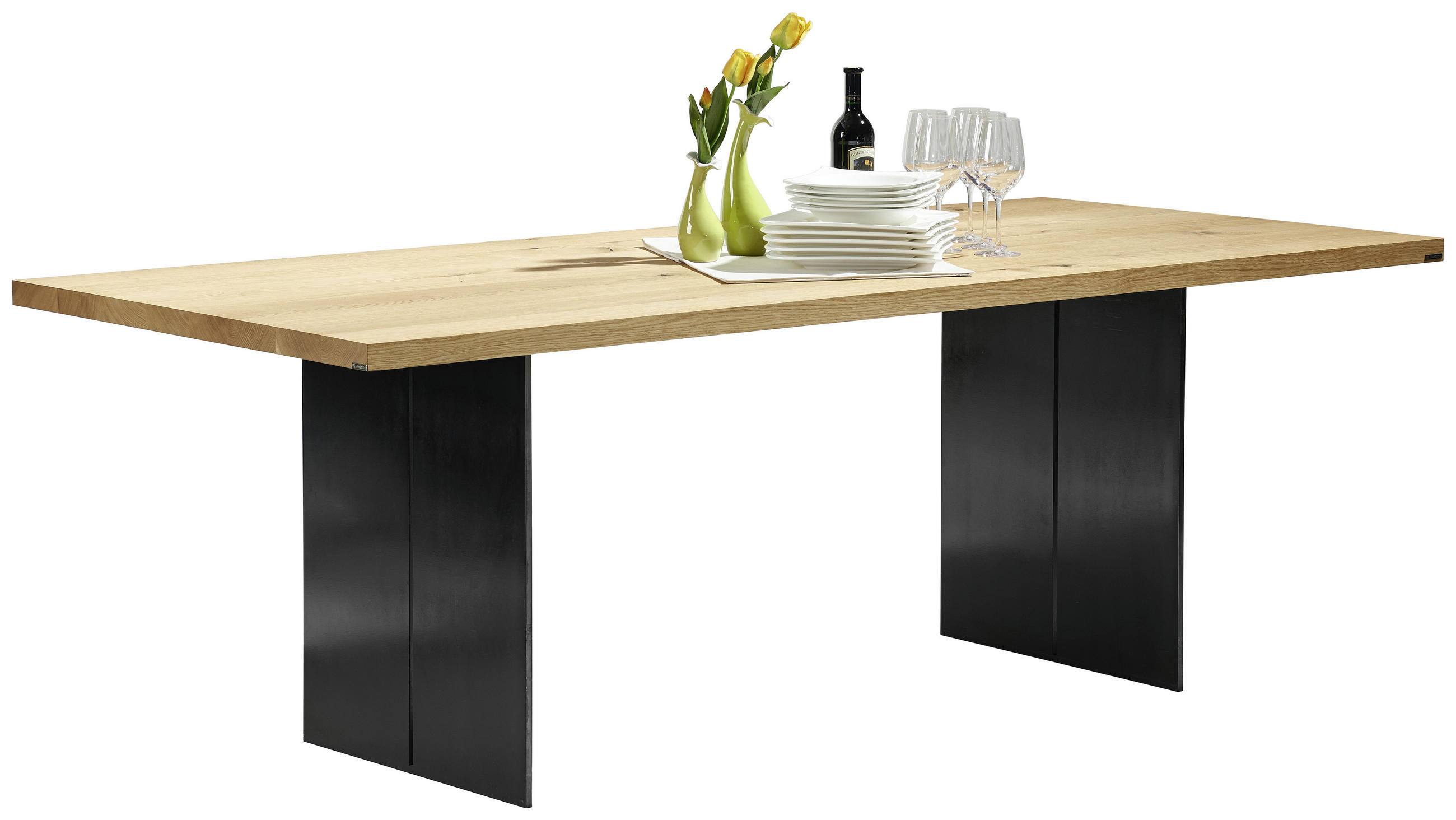 ESSTISCH Asteiche massiv rechteckig Schwarz, Eichefarben  - Eichefarben/Schwarz, Design, Holz/Metall (260/100/77cm) - Musterring