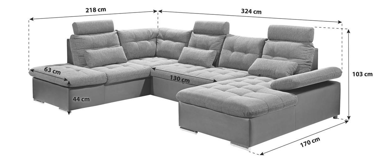 KOTNA SEDEŽNA GARNITURA, tkanina črna, srebrne barve  - srebrne barve/črna, Moderno, tekstil/leseni material (218/324/170cm) - MID.YOU