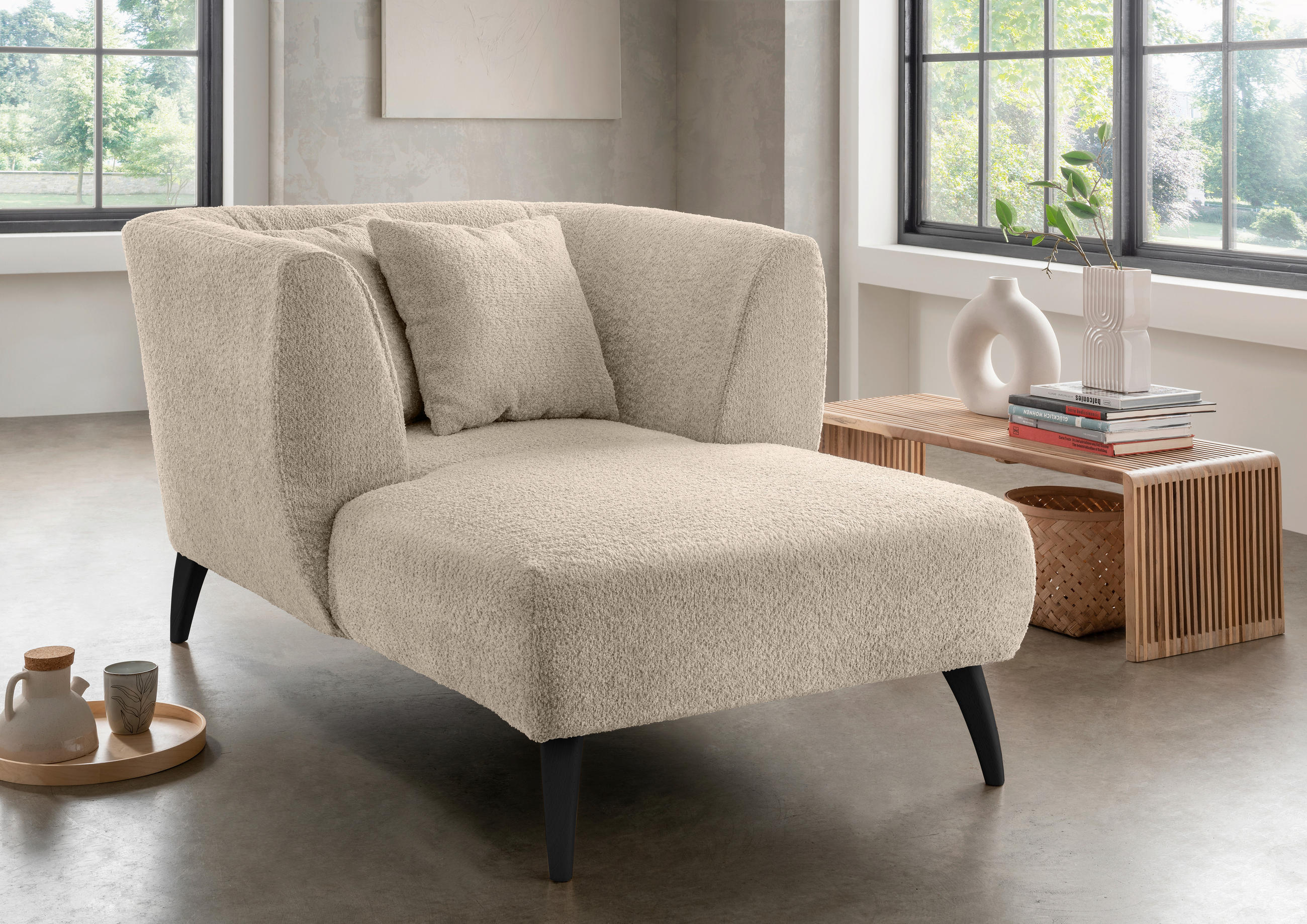 XXL-SESSEL Bouclé Beige    - Beige/Schwarz, MODERN, Holz/Textil (108/84/155cm) - MID.YOU