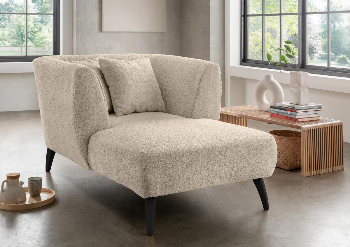 XXL-SESSEL Bouclé Beige    - Beige/Schwarz, MODERN, Holz/Textil (108/84/155cm) - MID.YOU